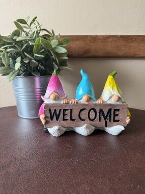 Hobby Lobby Gnome Trio Welcome Sign - Pink, Blue, Yellow